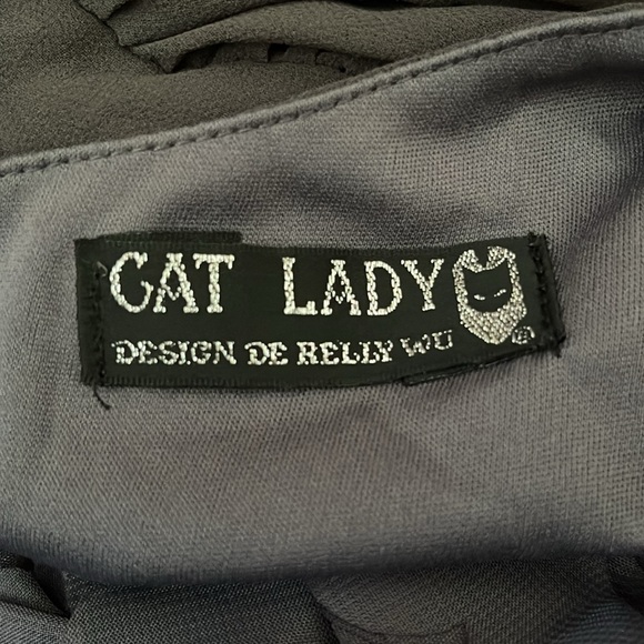 Cat Lady One Shoulder Flower Petals Gray Purple Mini Dress S - Picture 8 of 9